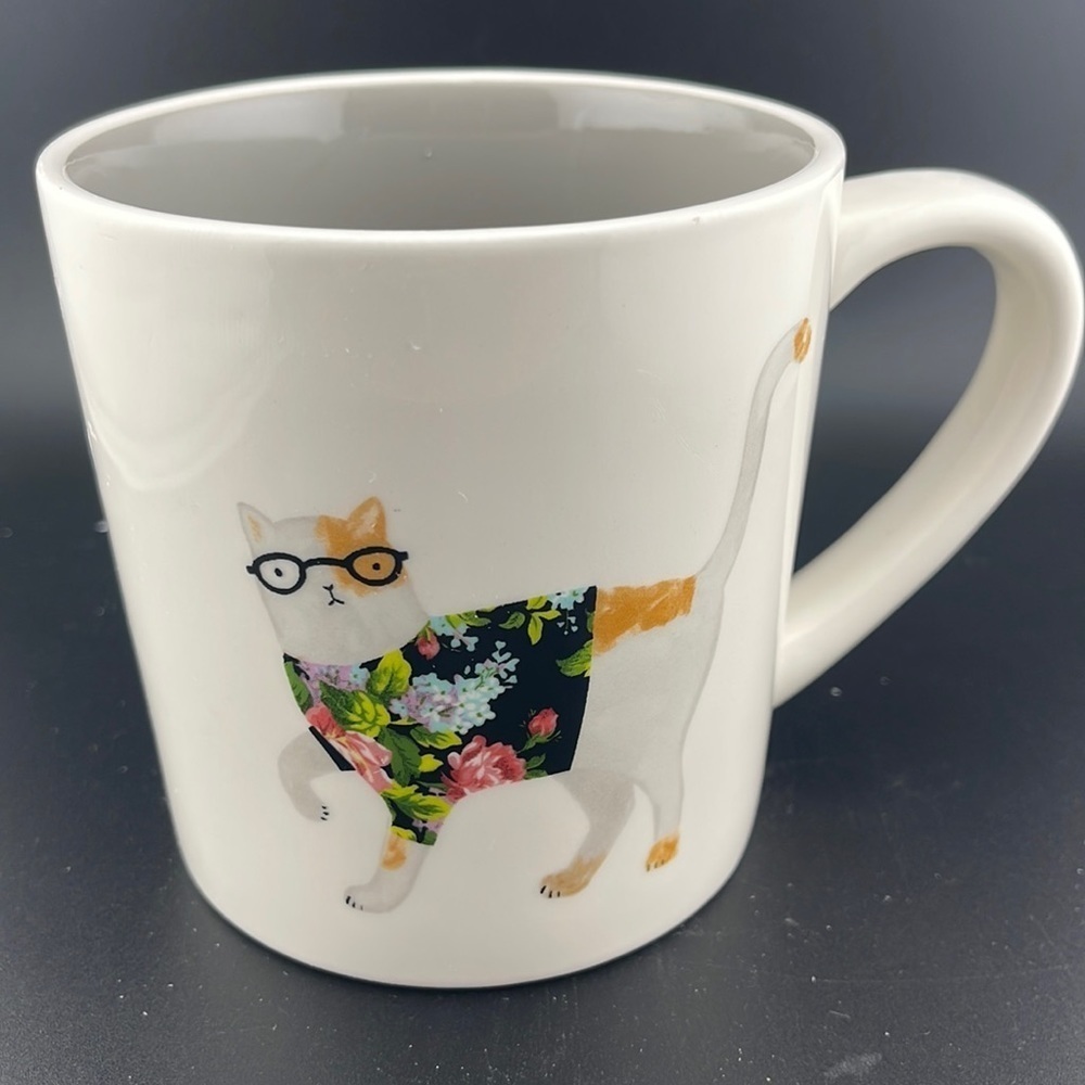 RARE Rae Dunn Big M Magenta Dapper Cat Mug - Picture 1 of 3